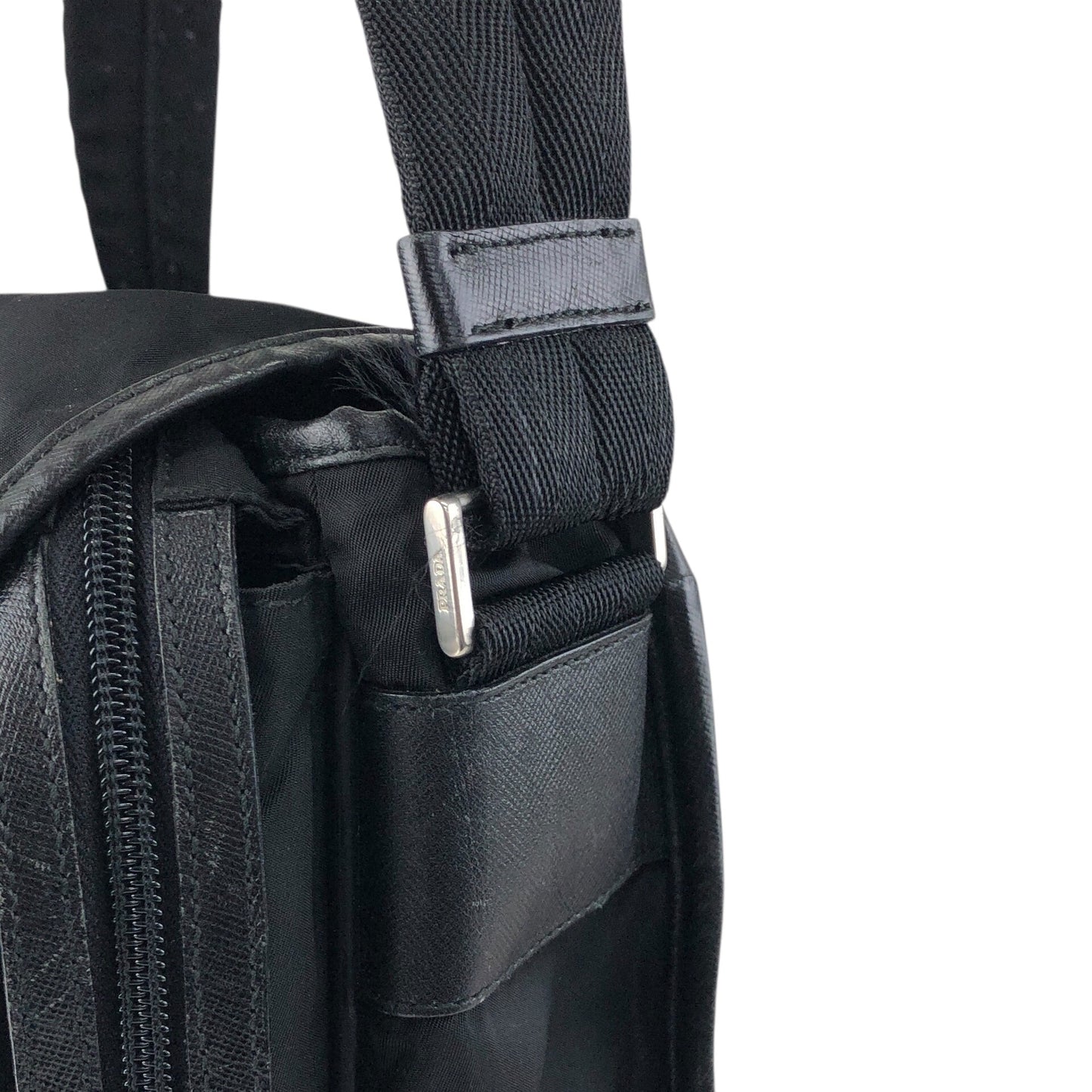 PRADA Tessuto Triangle Logo Front Buckle Shoulder bag Black Vintage n6kgte