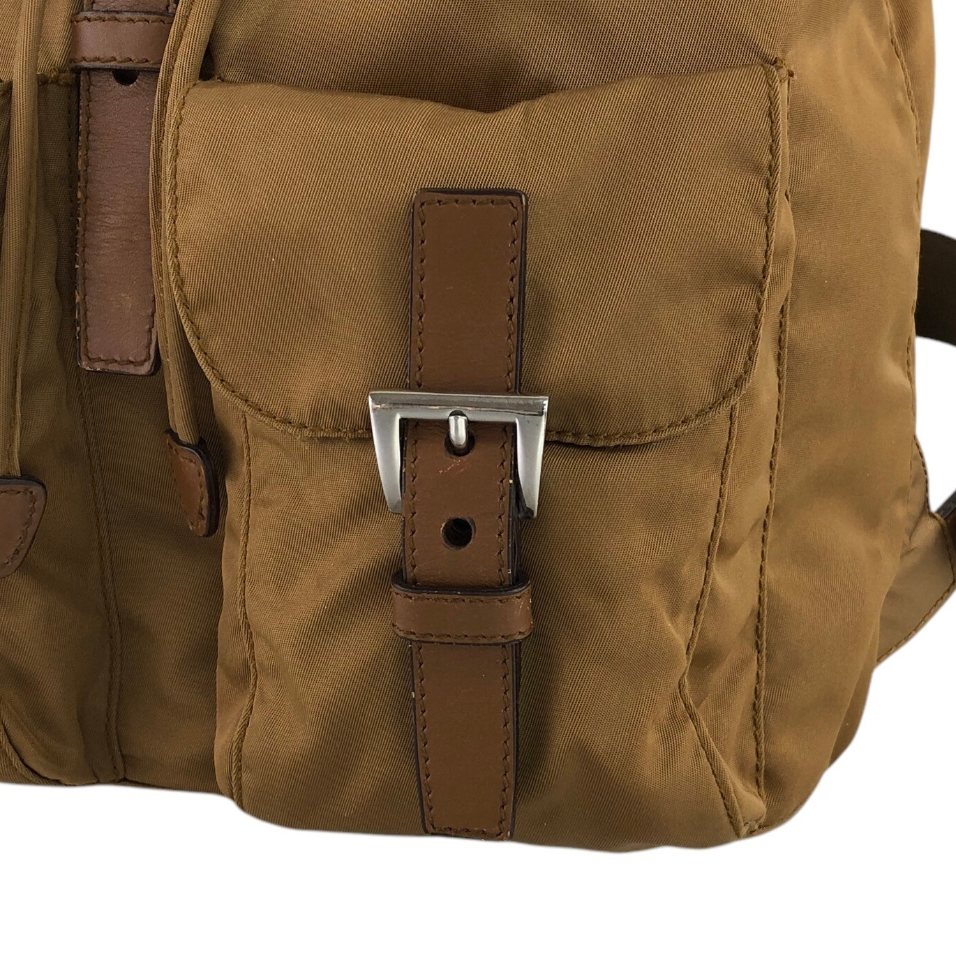PRADA Tessuto Triangle Logo Double Pocket Backpack Beige Vintage rb8azz