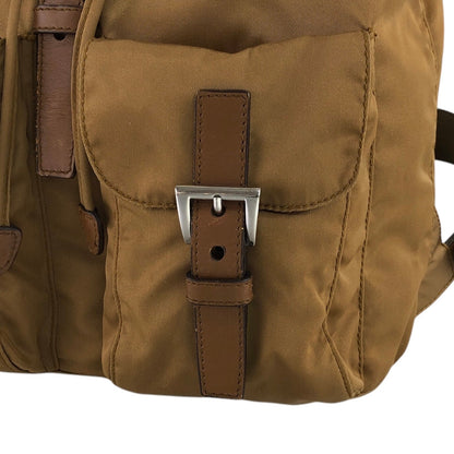 PRADA Tessuto Triangle Logo Double Pocket Backpack Beige Vintage rb8azz