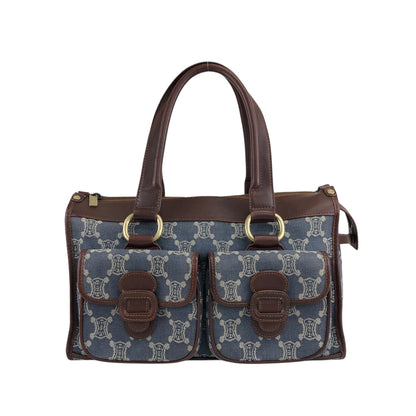 CELINE Paris Macadam Double Pocket Handbag Navy Vintage sh5hjs