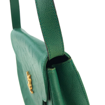 Yves Saint Laurent YSL Embossed Leather Crossbody Round Shoulder bag Green Vintage x7hcn4