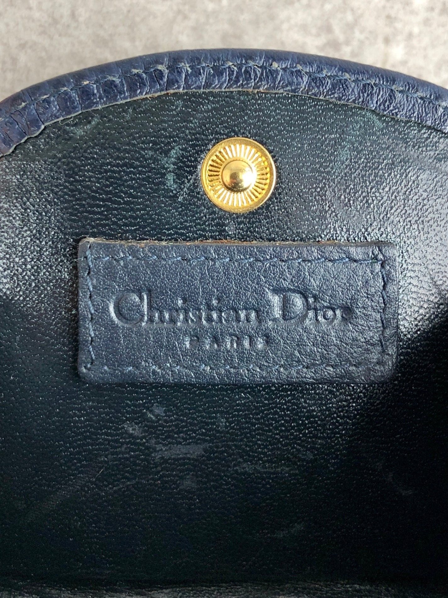 Christian Dior CD Logo Coin Purse Navy Vintage cai3si