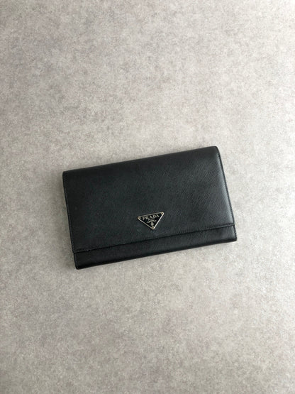 PRADA Triangle Logo Folded Wallet Black Vintage dwgxzb