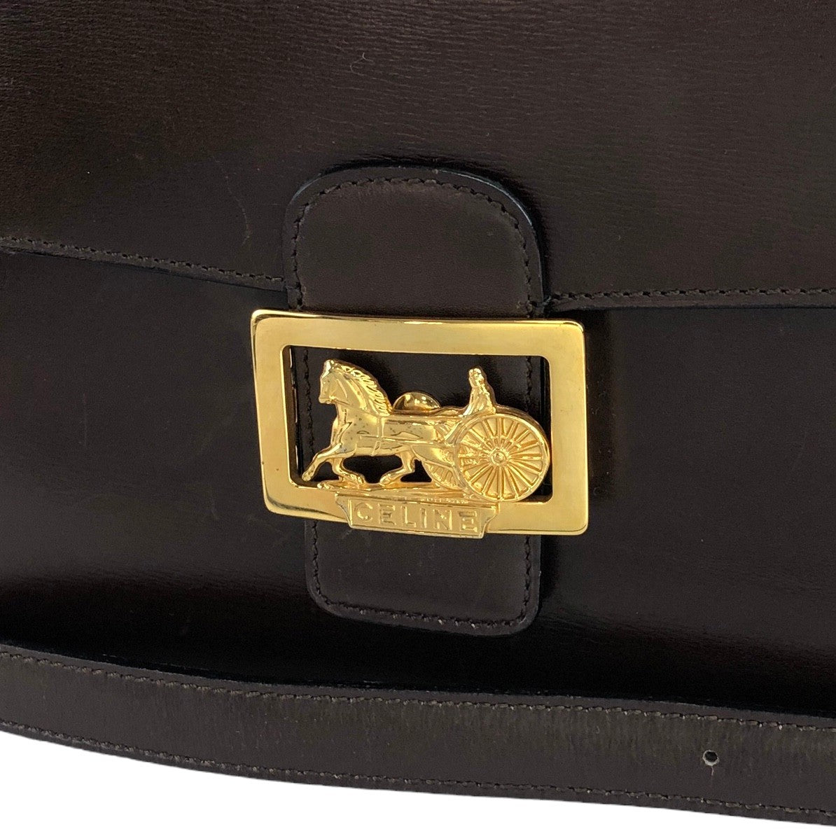 CELINE Horse Carriage  Leather Shoulder bag Brown Vintage  8i33zf