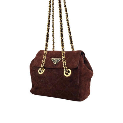 PRADA Triangle Logo Chain Shoulder bag Brown Vintage aprb7j