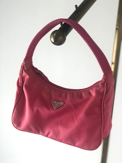 PRADA Triangle Logo Nylon Small Handbag Pink Vintage zg6pix