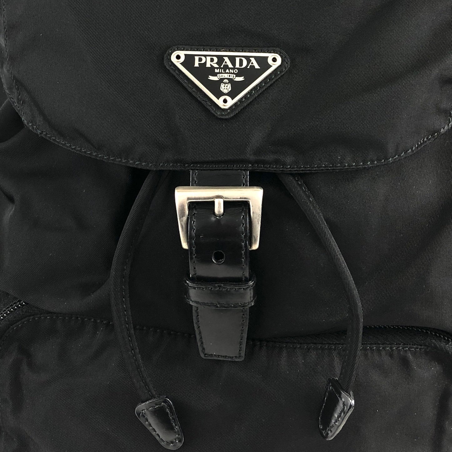 PRADA Tessuto Triangle Logo Front Buckle Backpack Black Vintage 554w4r