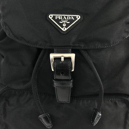 PRADA Tessuto Triangle Logo Front Buckle Backpack Black Vintage 554w4r