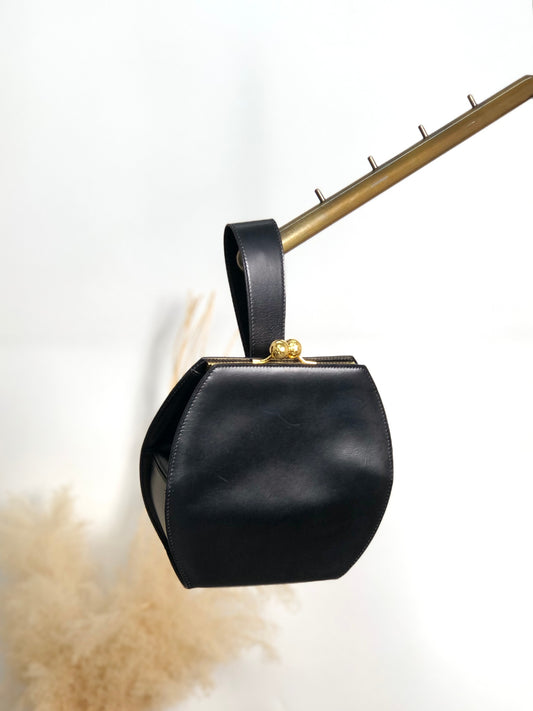 CELINE Metal Clasp Handbag Black Vintage sip54y