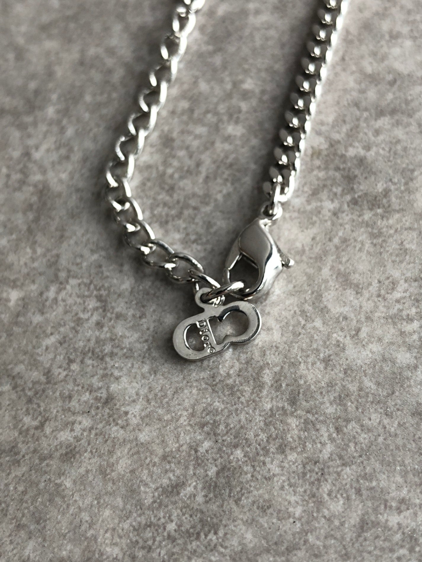 Christian Dior Logo Motif Necklace Silver Vintage wjd284