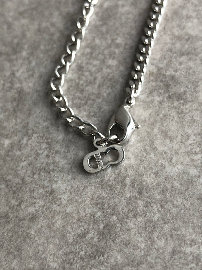 Christian Dior Logo Motif Necklace Silver Vintage wjd284