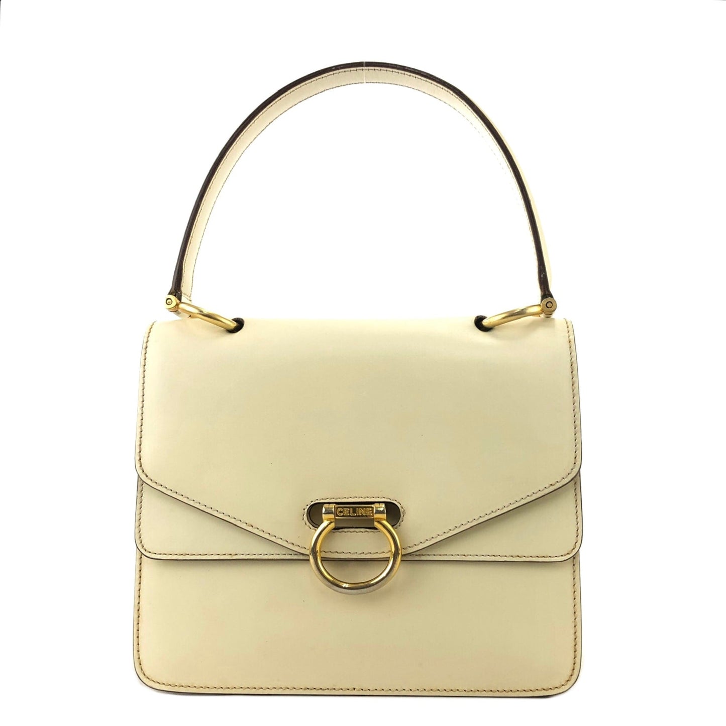 CELINE Gancini Double Flap Leather Handbag Ivory Vintage gpzv4g