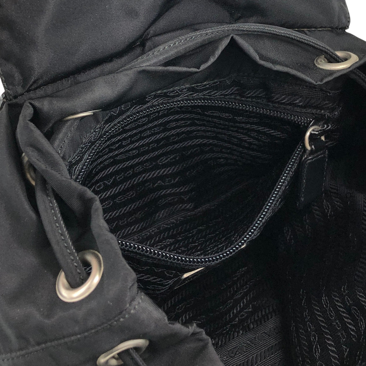 PRADA Tessuto Triangle Logo Double Pocket Backpack Black Vintage hspzjr