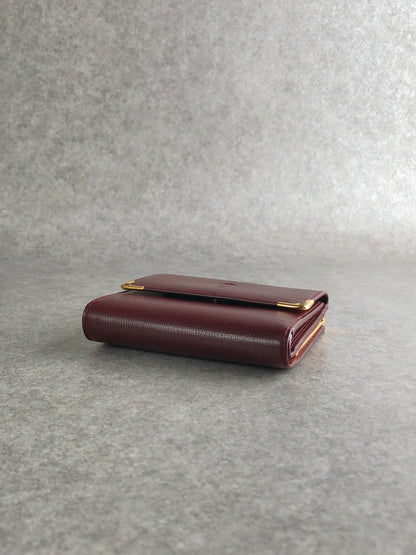 Cartier Logo Embossed Metal Clasp Trifold Wallet Bordeaux Vintage aimae8
