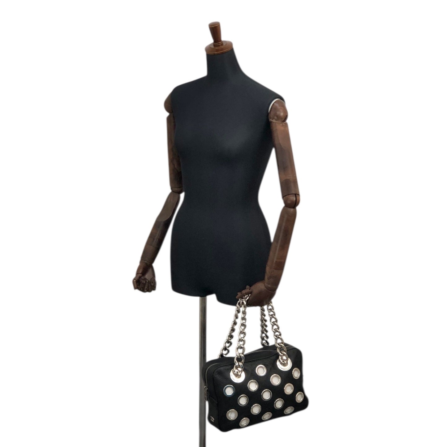 PRADA Logo Chain Handbag Black Vintage iubjy2