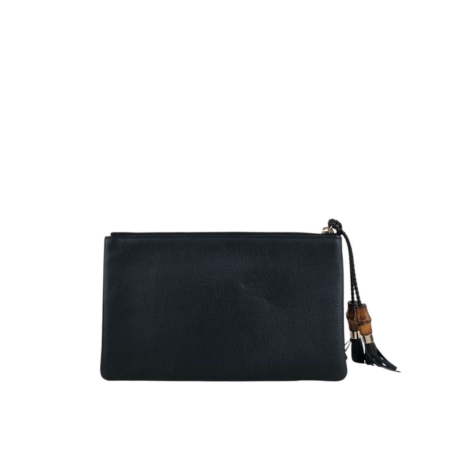 GUCCI Bamboo Logo Embossed Tassel Clutch bag Black Vintage 6de524
