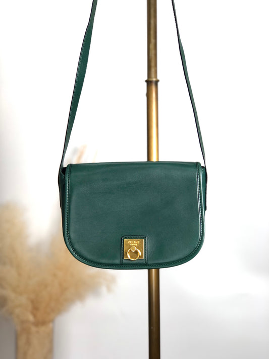 CELINE Gancini Shoulder bag Green Vintage 5xwwza