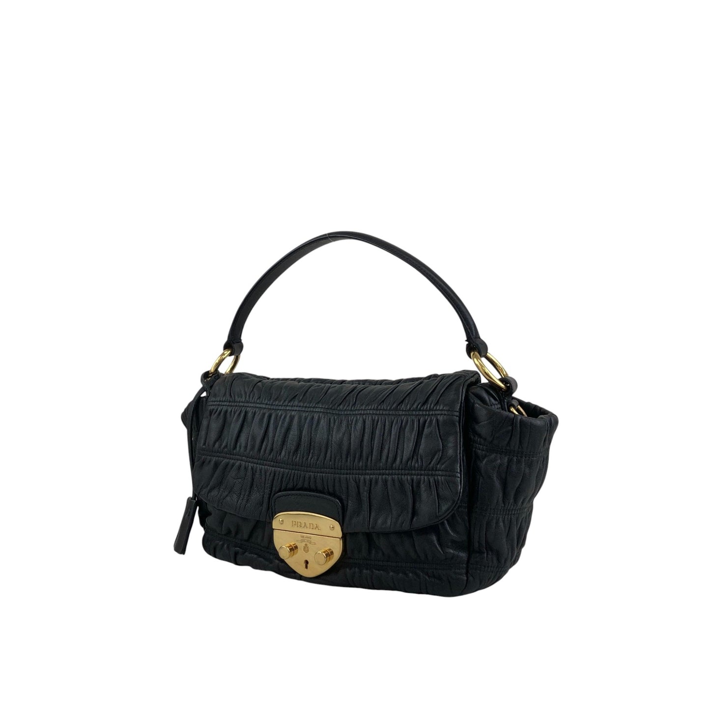 PRADA Logo Front Lock Two-way Handbag Shoulder bag Black Vintage zdrec3