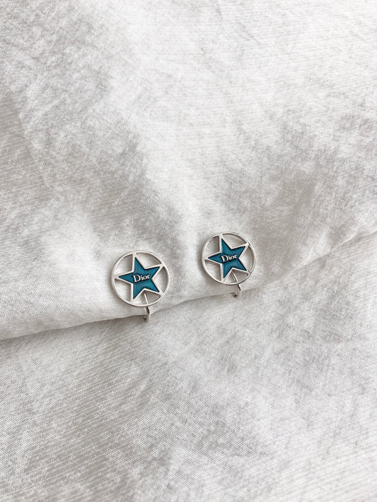 Christian Dior Logo Earrings Silver Vintage dun6w3