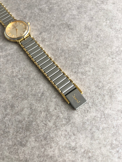 Yves Saint Laurent YSL Logo Quartz Watch Silver 2200-22841 YO Vintage p5bvh6