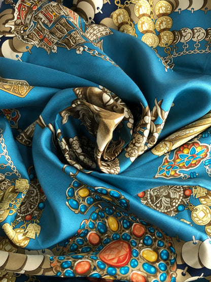 HERMES SILK Scarf Blue KOSMIMA Vintage ssprs2