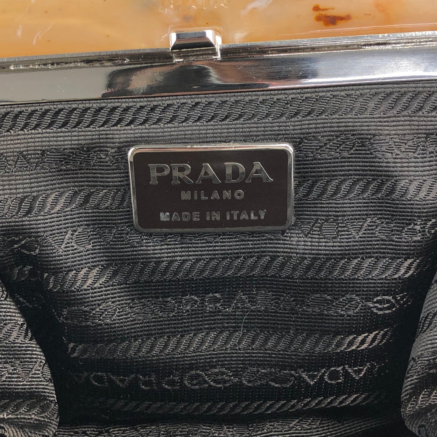 PRADA Logo Metal Clasp Chain Shoulder bag Brown Vintage 8f3n64