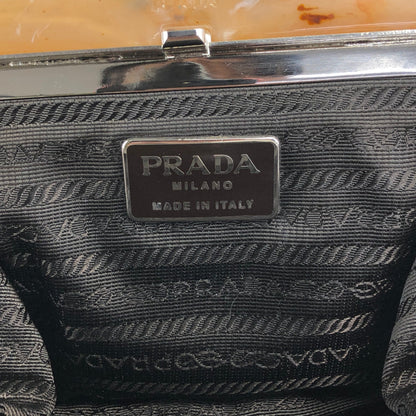PRADA Logo Metal Clasp Chain Shoulder bag Brown Vintage 8f3n64