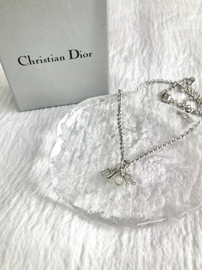 Christian Dior Logo Motif Necklace Silver Vintage t8f4zg