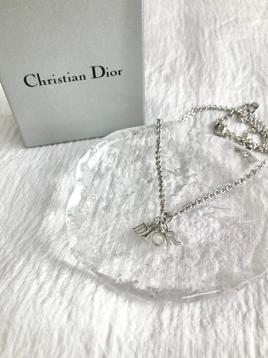 Christian Dior Logo Motif Necklace Silver Vintage t8f4zg