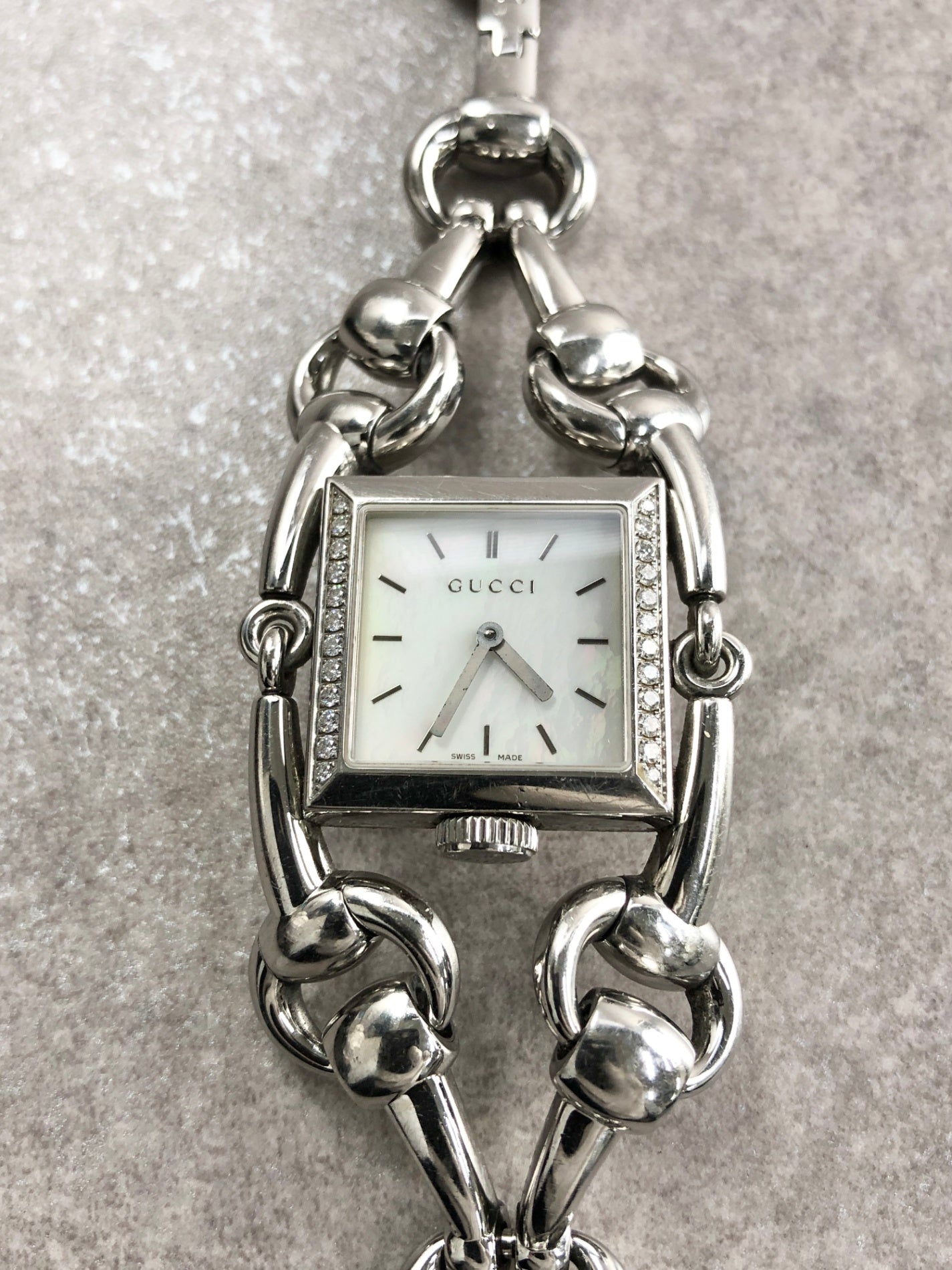GUCCI Rhinestone Watch Silver Vintage ag4iia