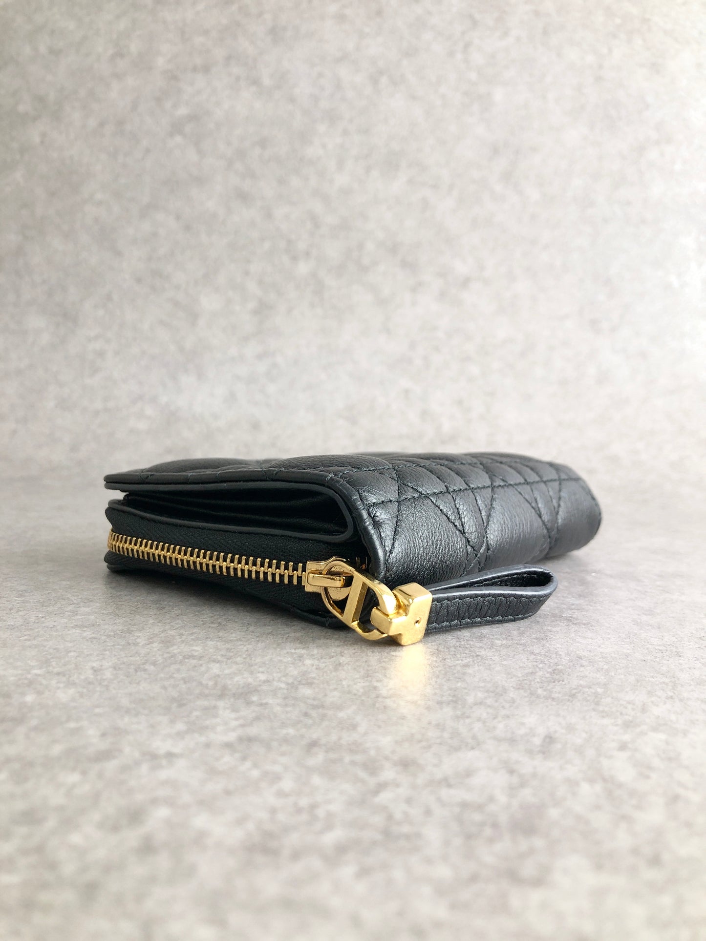 Christian Dior Cannage Folded Wallet Black Vintage j7yntp