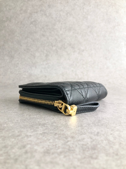 Christian Dior Cannage Folded Wallet Black Vintage j7yntp
