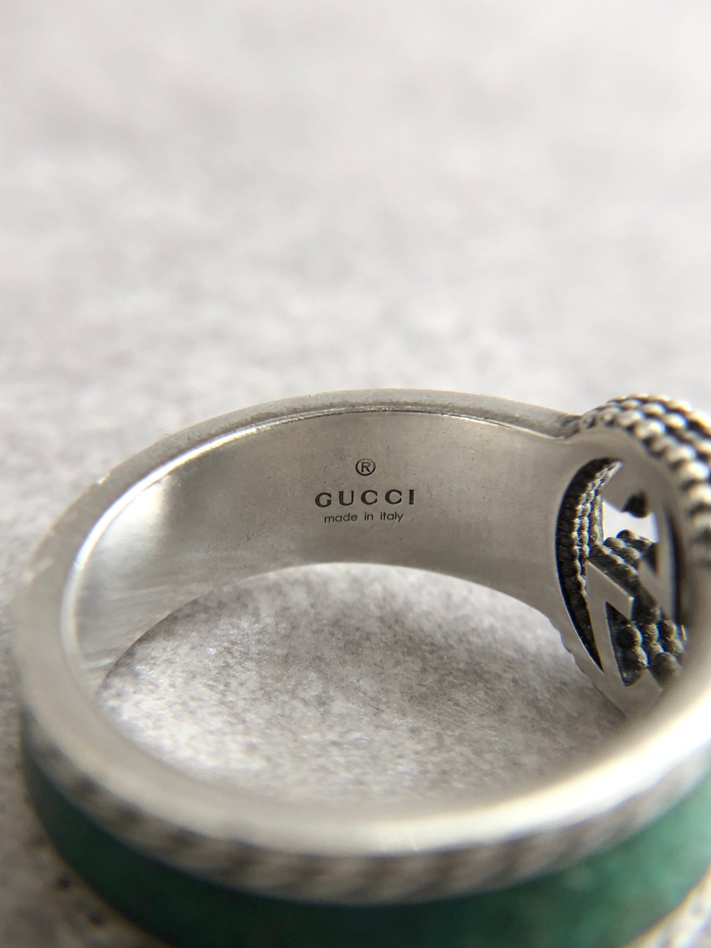 GUCCI Interlocking SILVER925 Ring Silver×Enamel Green Vintage kxthb4