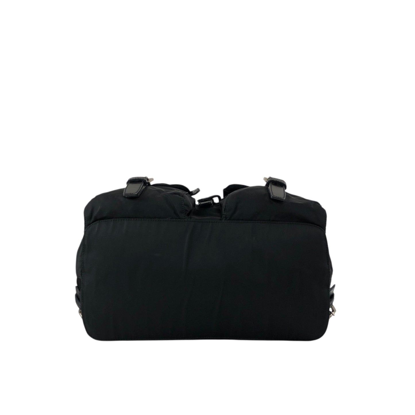 PRADA Tessuto Triangle Logo Double Pocket Backpack Black Vintage vsidzm