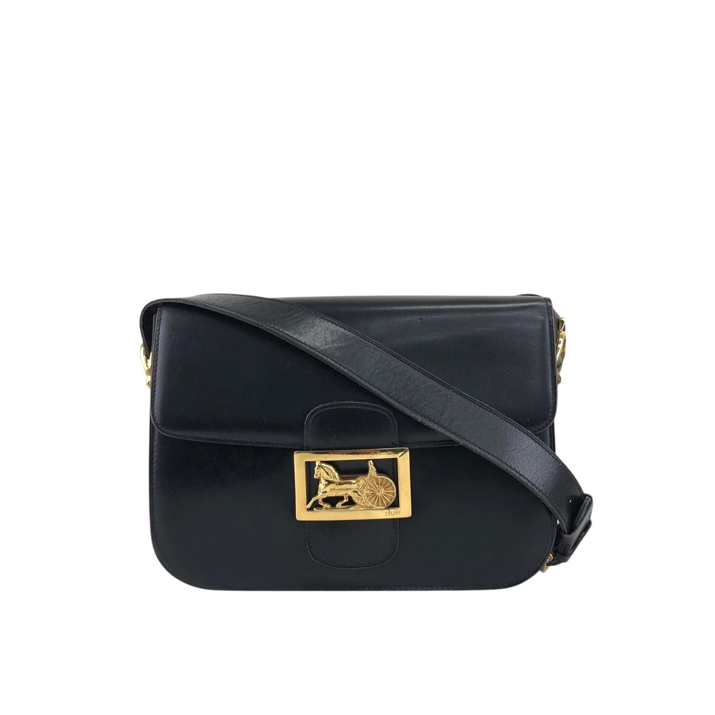 CELINE Horse Carriage Shoulder bag Black Vintage rx5dkd