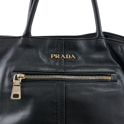 PRADA Logo Front Pocket Handbag Black Vintage gkw2r3