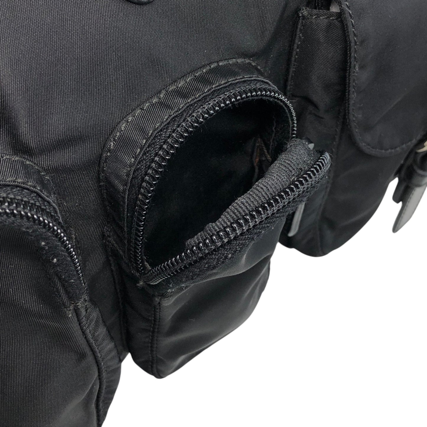 PRADA Tessuto Triangle Logo Front Pocket Shoulder bag Black Vintage 5ia535