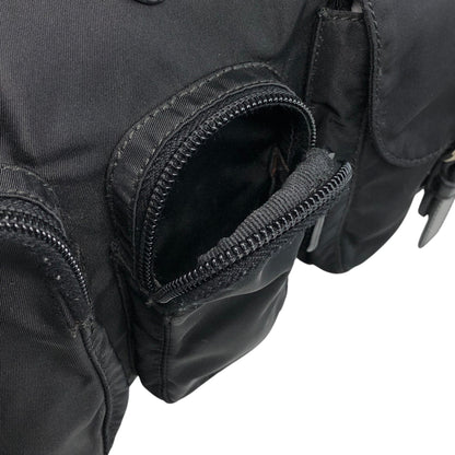 PRADA Tessuto Triangle Logo Front Pocket Shoulder bag Black Vintage 5ia535