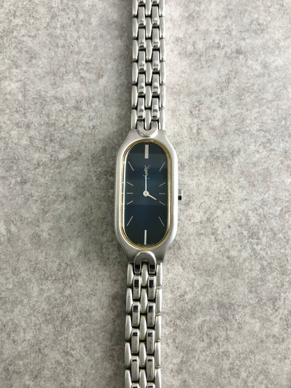 Yves Saint Laurent YSL Logo Quartz Watch Silver×Blue 5421-H08118 Vintage wiaeny