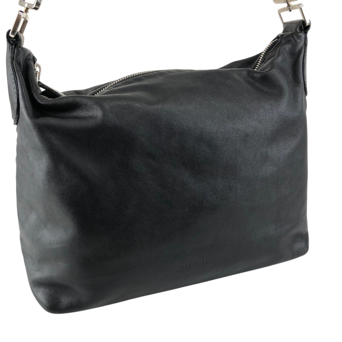 PRADA Logo Embossed Shoulder bag Hobobag Brown Vintage d2egiw