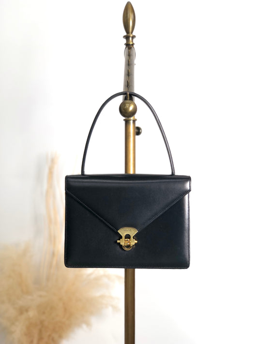 CELINE Logo Top Handle Handbag Black Vintage t8gzij