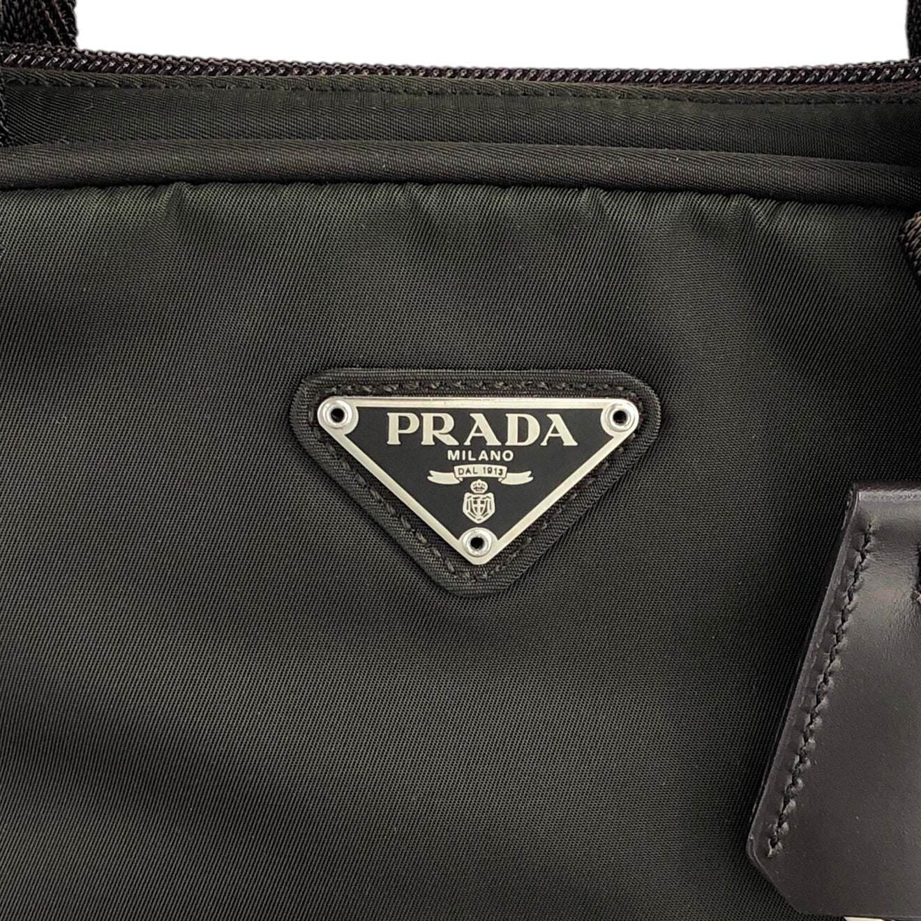 PRADA Tessuto Triangle Logo Padlock Shoulder bag Khaki Vintage kyp5pt