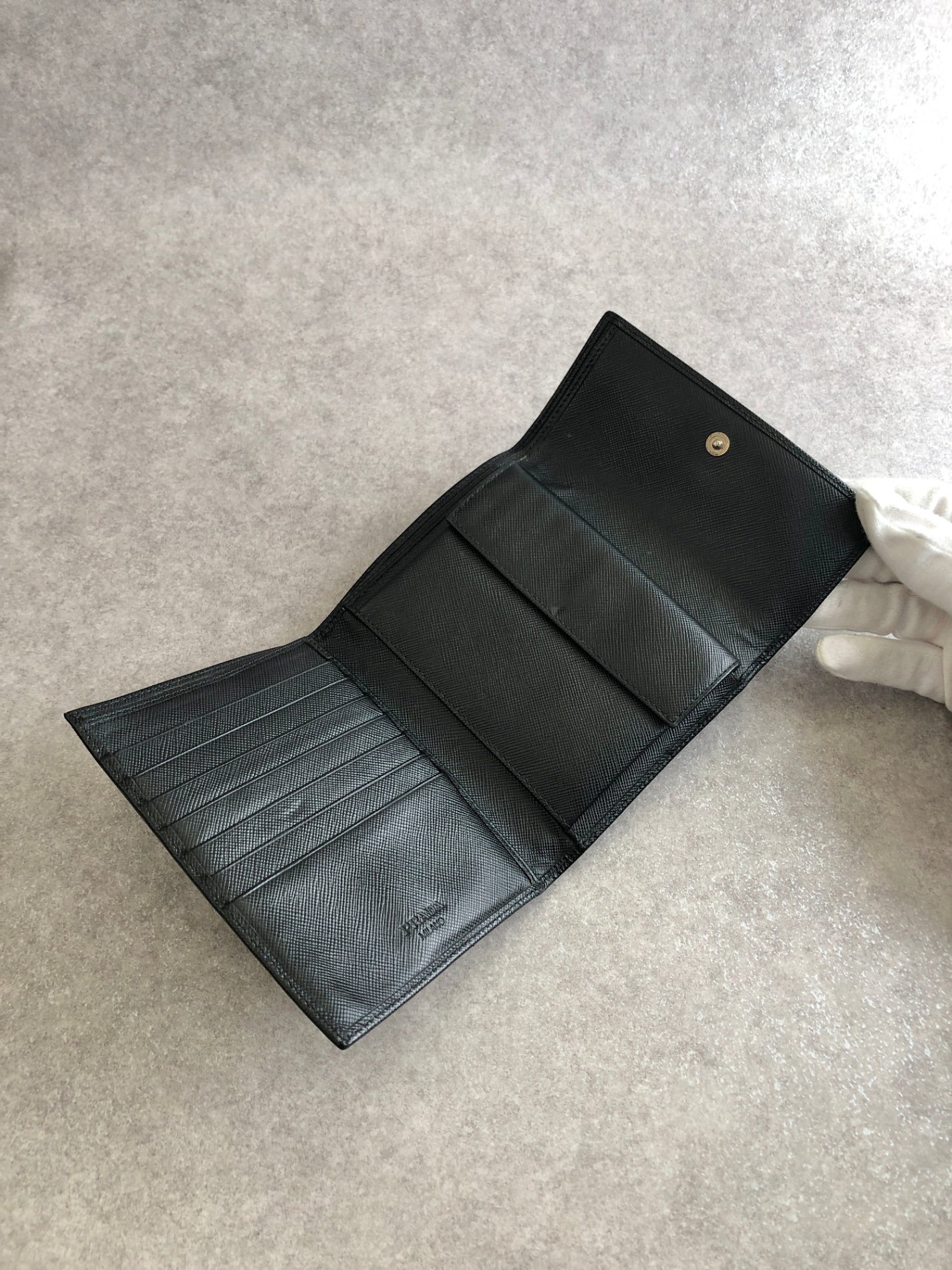 PRADA Triangle Logo Folded Wallet Black Vintage kng86t