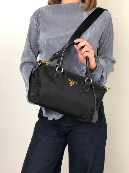 PRADA Logo Two-way Boston bag Shoulder bag Black Vintage 76zjdy