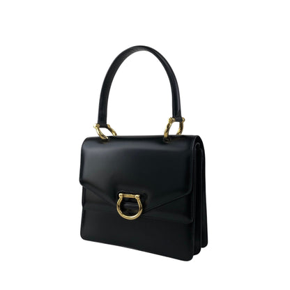CELINE Horse Bit Double Flap Handbag Black Vintage hu6ksh