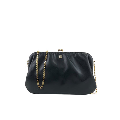 CELINE Blason Metal Clasp Chain Shoulder bag Black Vintage bfh6px