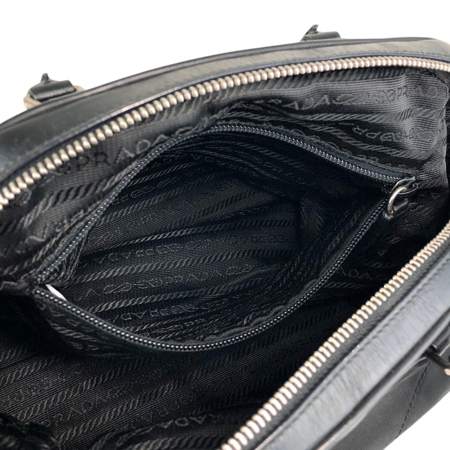 PRADA Triangle Logo Handbag Boston bag Black Vintage mh4xag