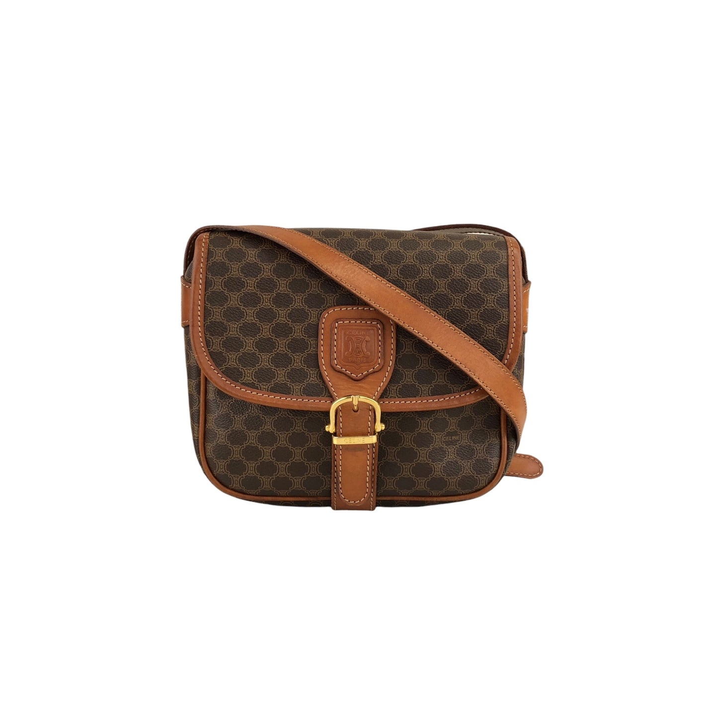 CELINE Macadam Blason Front Buckle Shoulder bag Brown Vintage bk3xcz