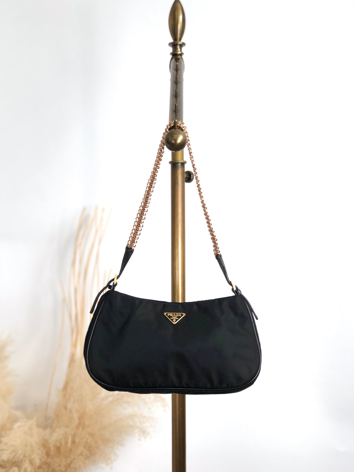 PRADA Tessuto Triangle Logo Chain Shoulder bag Black Vintage z4kic8