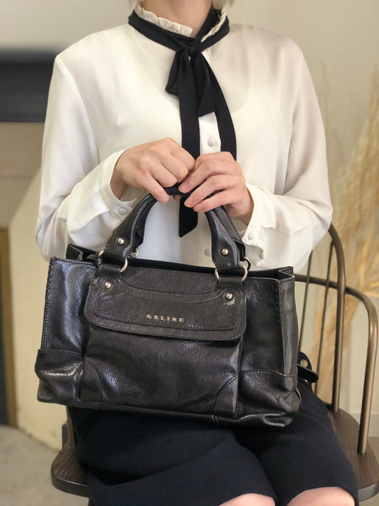 CELINE Horse Carriage Handbag Black Vintage ye36tf